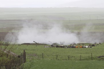 Armenian artillery unit is seen in Martakert where clashes with Azeri forces are taking place in Nagorno-Karabakh region