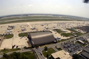 040514-N-0295M-005
Andrews Air Force Base, Md. (May 14, 2004)  An aerial view of Andrews Air Force Base flight line during the first day of the 2004 Joint Service Open House. The Open House, held on May 14-16th, showcased civilian and military aircraft from the Nations armed forces which provided many flight demonstrations and static displays. U.S. Navy photo by Photographers Mate 2nd Class Daniel J. McLain (RELEASED)