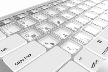 لوحة مفاتيح نموذجية لشركة آبل تستخدم شاشة الحبر الإلكتروني في الأزرار