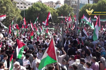 فعالية جماهيرية في دمشق دعماً للشعب الفلسطيني وتنديداً بجرائم الاحتلال الصهيوني