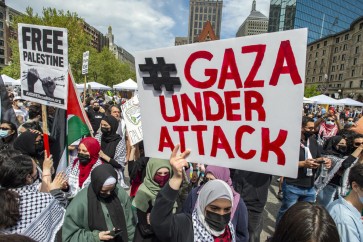 Thousands gathered together during a a rally to support Palestine and call for an end with the war with Israel at Copley Square in Boston, Massachusetts on May 15, 2021.  Speakers called for an end of international and U.S funding of IsraelÕs military.